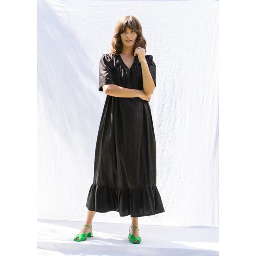 Et Tigre Rolf Dress Black Poplin Midi Midaxi Dress Womens‎ Size XS / S